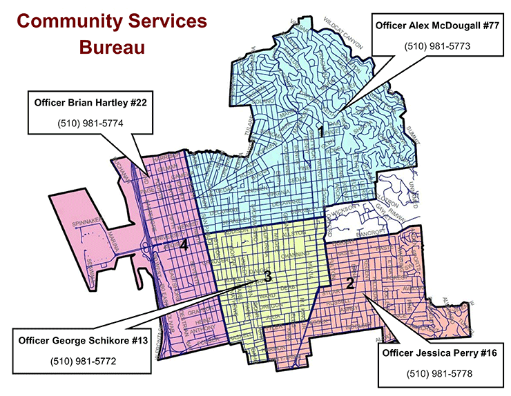 Map showing areas covered by different officers
