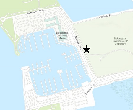 Map showing compost location pick-up on Marina Blvd, just South of the Doubletree Hotel