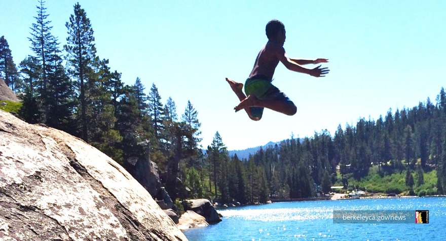 Camper jumps off rock at Echo Lake Camp