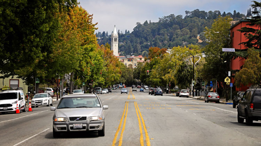 Telegraph Avenue looking northbound toward UC Berkeley campus 