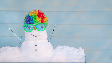 Snowman with clown wig