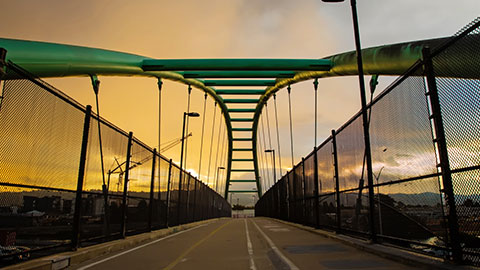 Pedestrian bridge at sunset