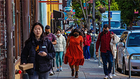 Pedestrians on a commercial street