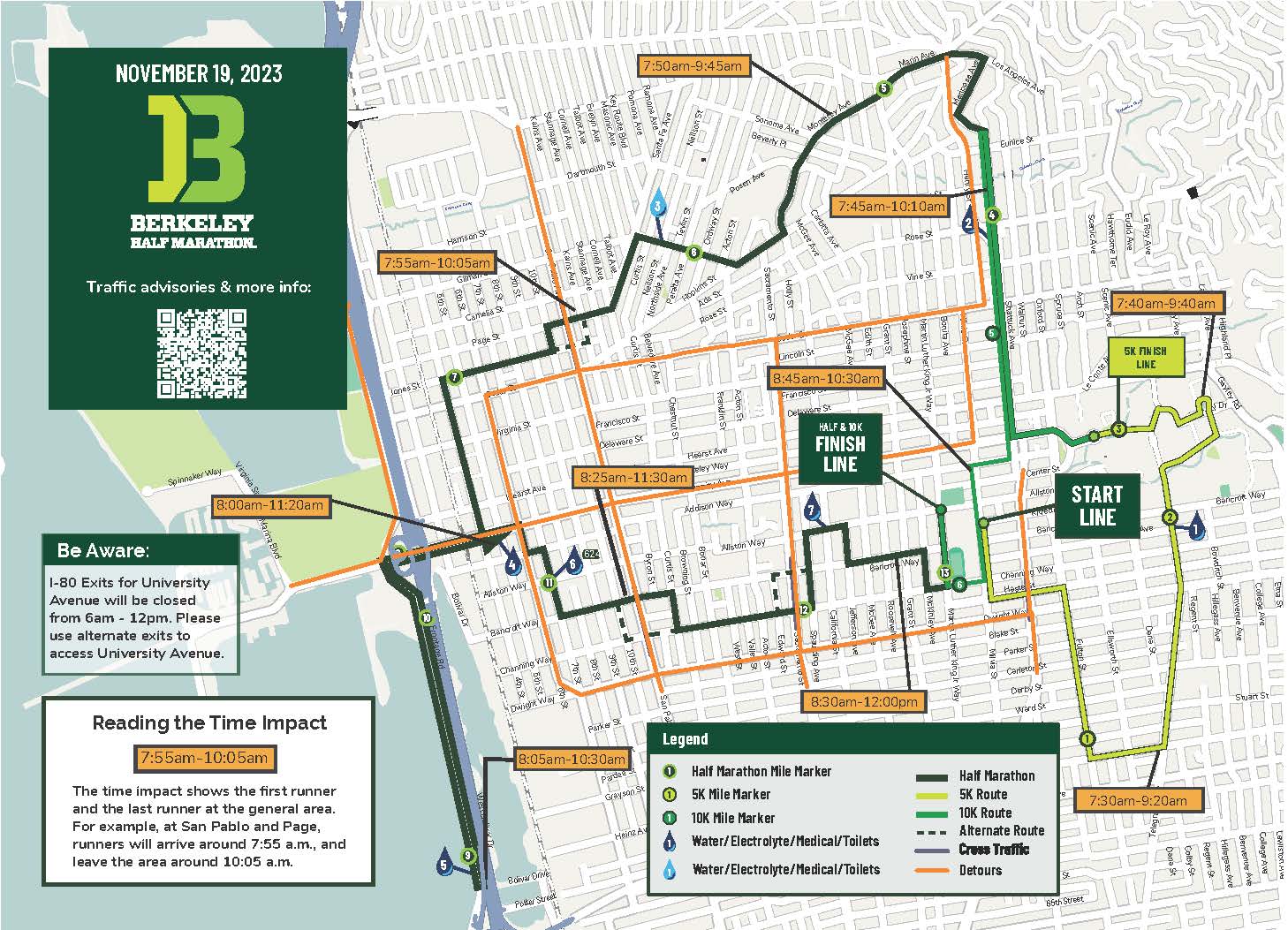 Map of Berkeley Half Marathon route