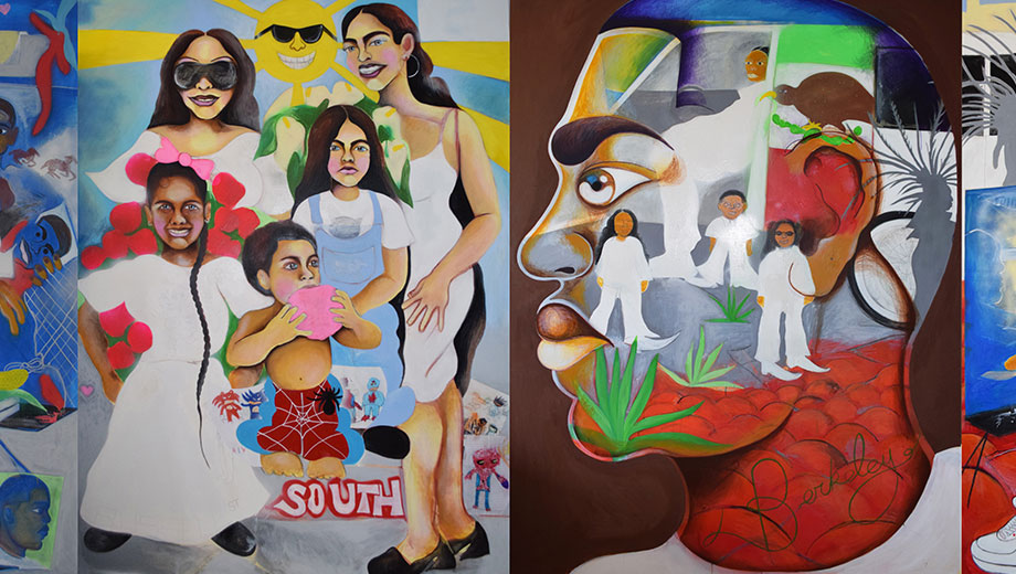 Colorful mural featuring people of different racial backgrounds