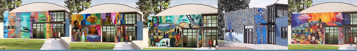 Five side by side proposal designs for mosaic art in variety of colors and themes