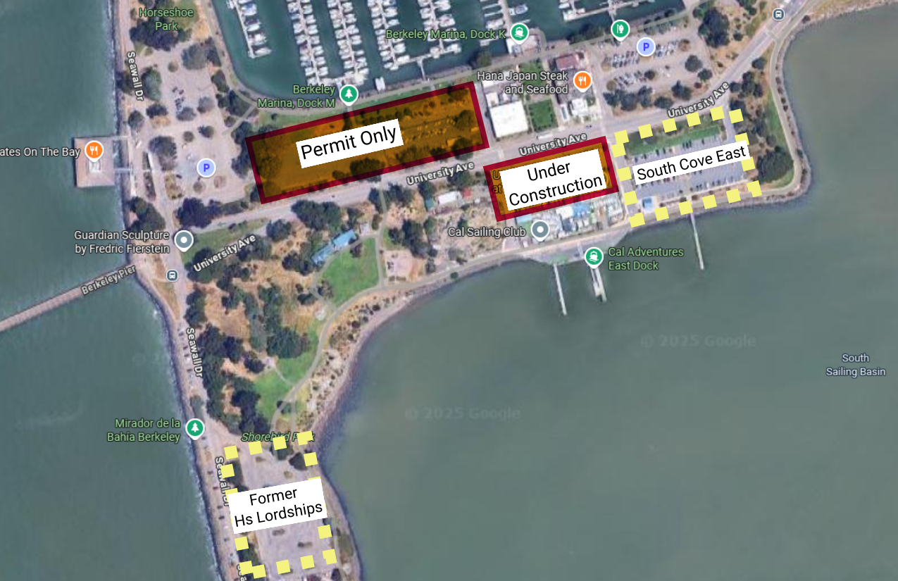 Map of parking lots at the South Cove