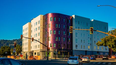 Large multistory building on the corner of Adeline and Ashby