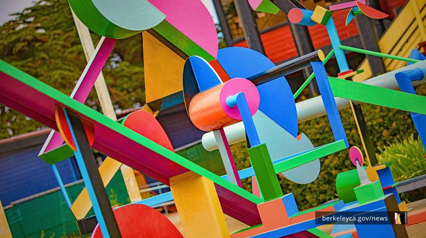 Multicolored metal sculpture.