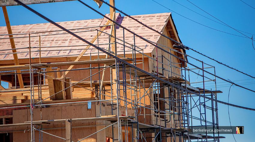 A wooden house under construction