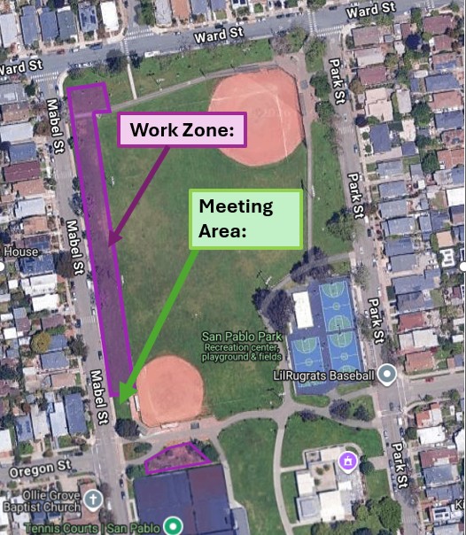 A map showing location and area to park