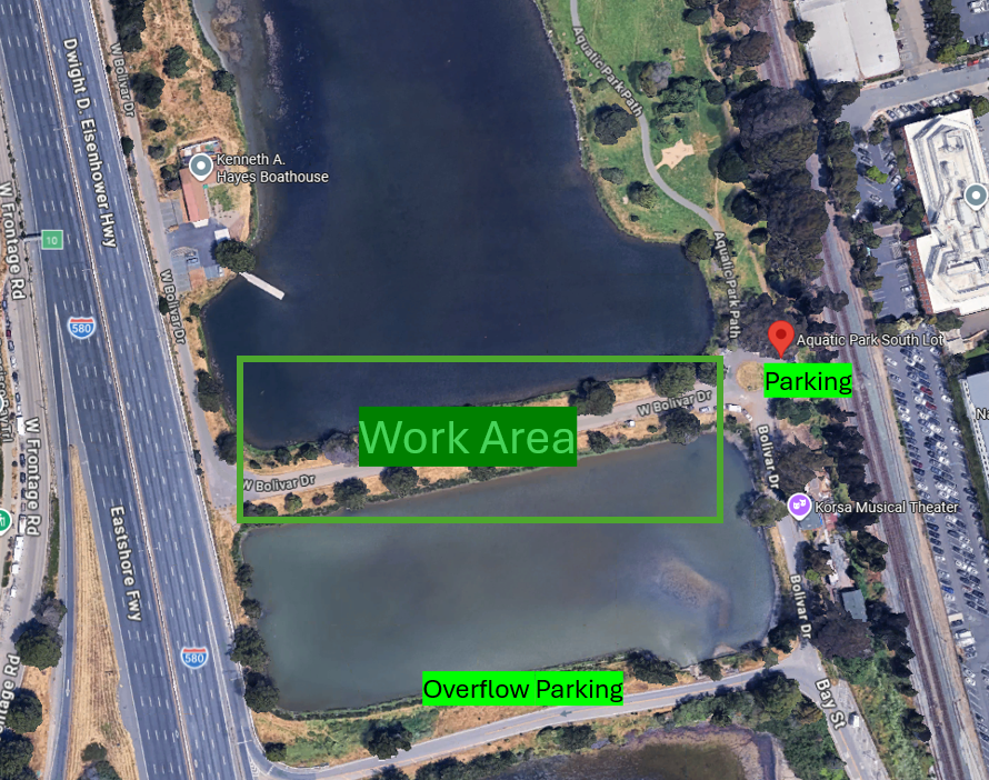 A map showing location and area to park