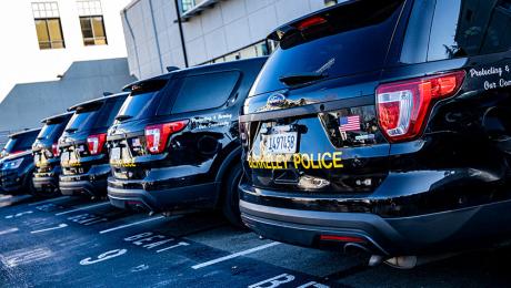 Parked police vehicles