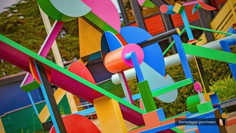 Multicolored metal sculpture.