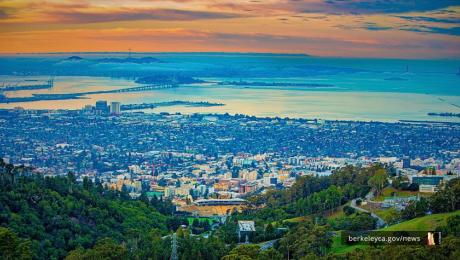 Aerial view of Berkeley at sunset