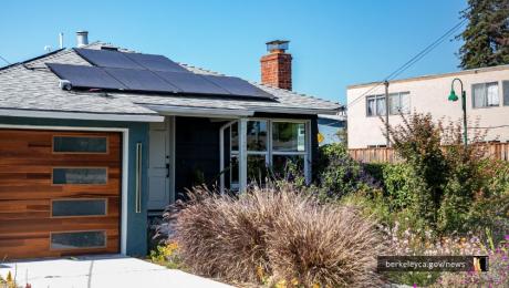 A home in Berkeley with solar panels on the roof