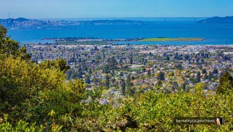 Aerial view of City on clear day with blue skies.