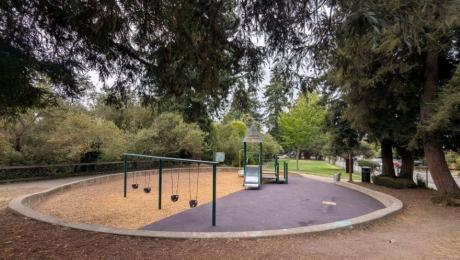 Outdoor park playground with swings.