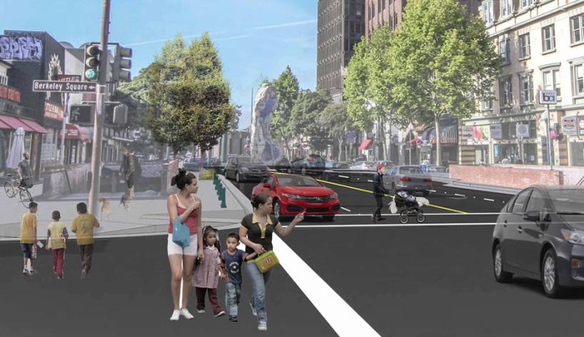 Artist's representation of Shattuck reconfiguration and pedestrian safety project