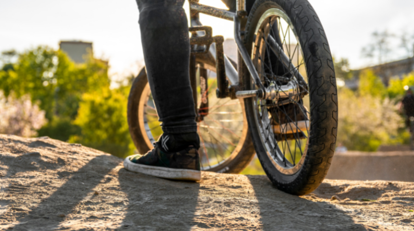 Cyclist on a dirt trail