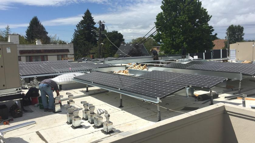 Solar panels on the roof of the North Berkeley Senior Center