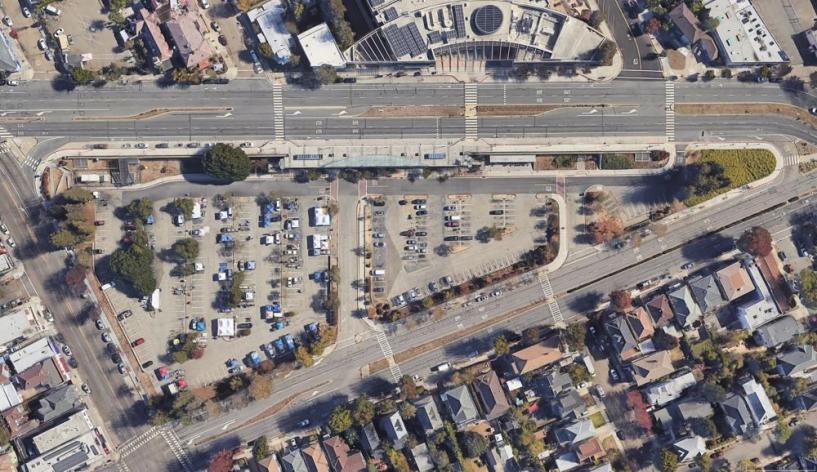 Aerial view of Adeline Street at Ashby BART