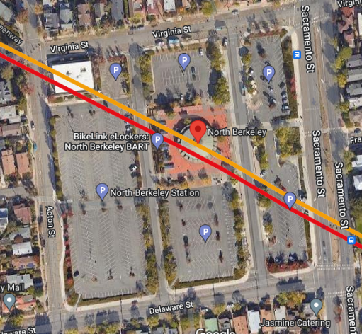 Aerial satellite image of the North Berkeley BART Station