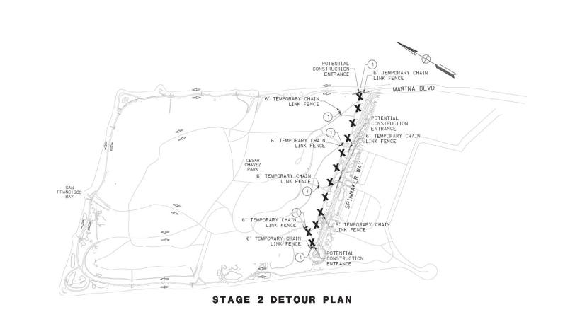 Map of Stage 2 pedestrian detour for Cesar Chavez Pathways