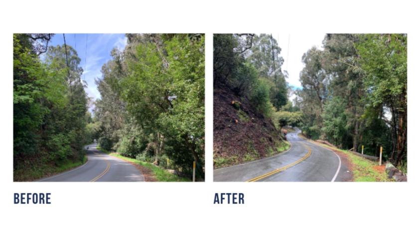 Grizzly Peak Blvd., before and after pictures of part of the treatment area.