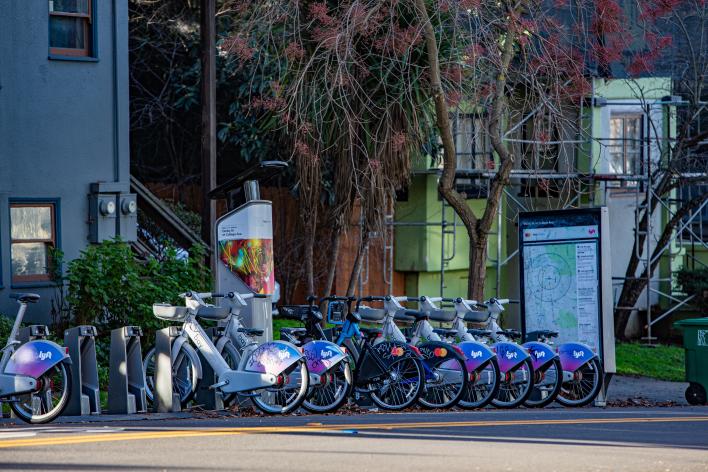 Bay Wheels bikes at a docking station