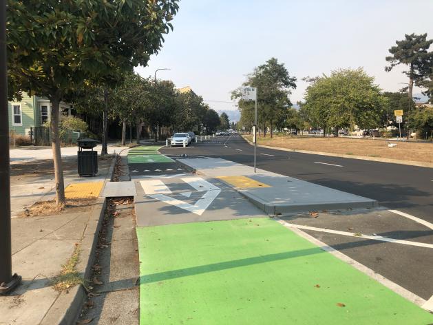 New Bus boarding islands along Adeline