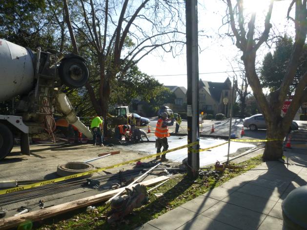 Construction photo of pavement restoration at Marina &amp; Spruce