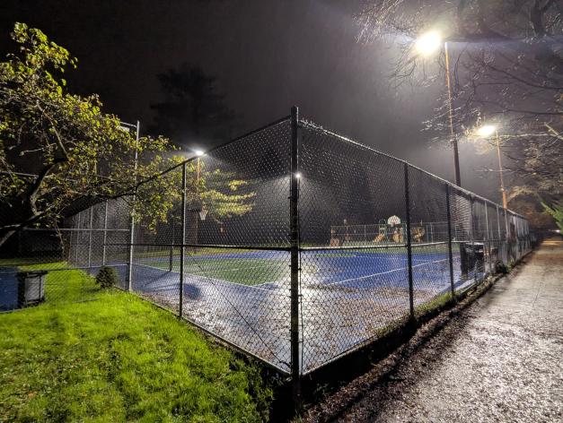 New basketball light fixtures at Ohlone Park basketball court and along pathway