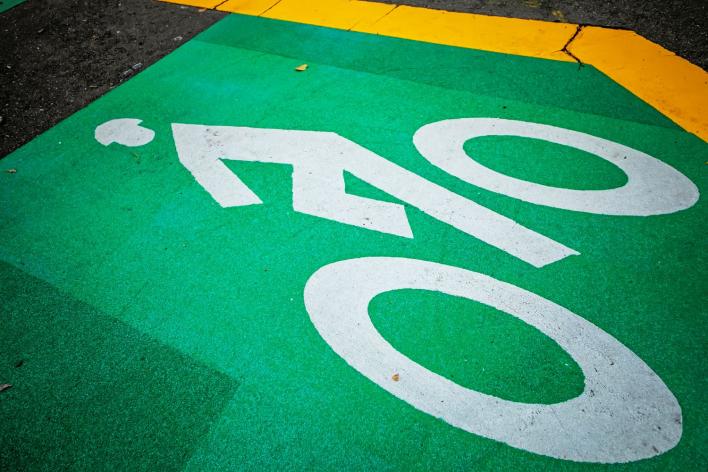 Street painted with bike icon