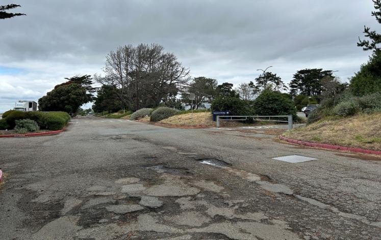 Deteriorated pavement at the Berkeley Waterfront