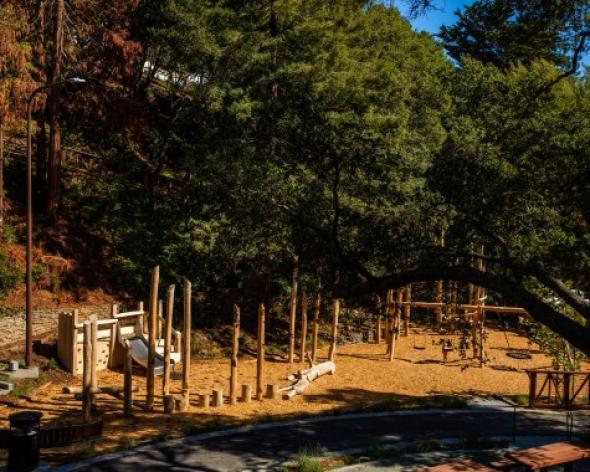 New John Hinkel Playground photo from afar with slide and play structures